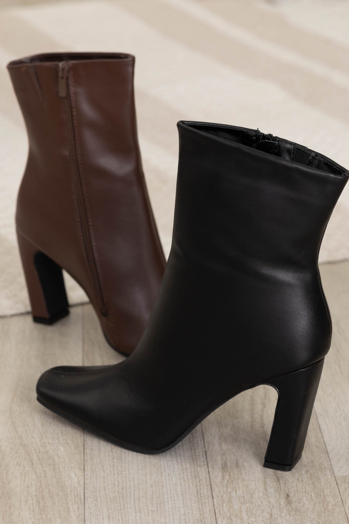 Sleek Leather Tapered Square Toe Ankle Boots