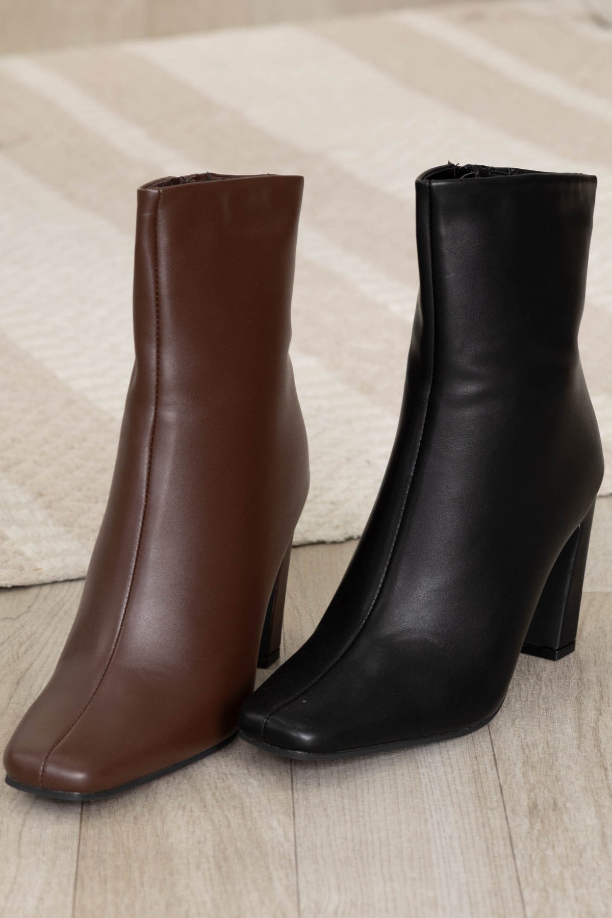 Sleek Leather Tapered Square Toe Ankle Boots