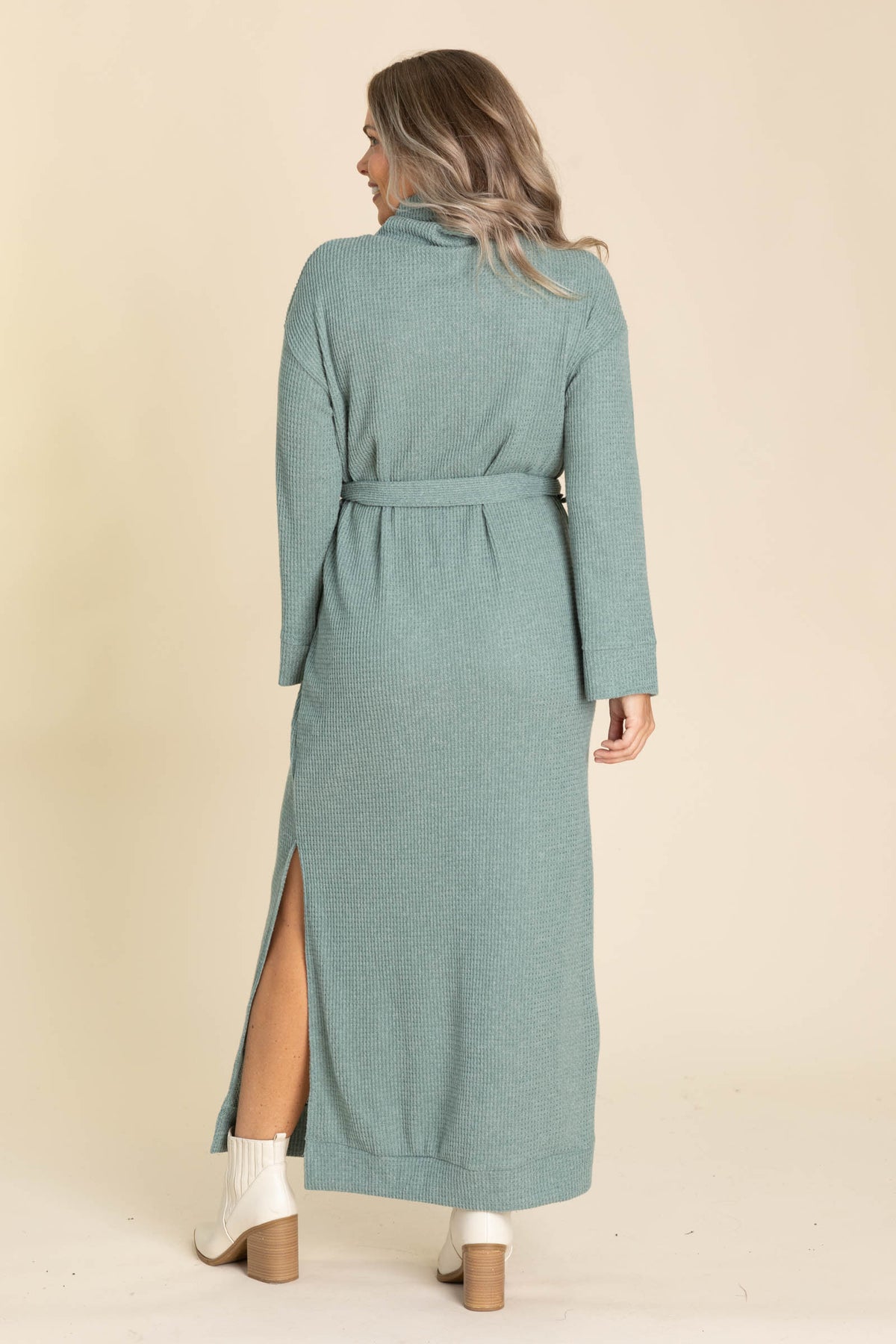 Soft Mock Neck Maxi Dresses With Tie Waist