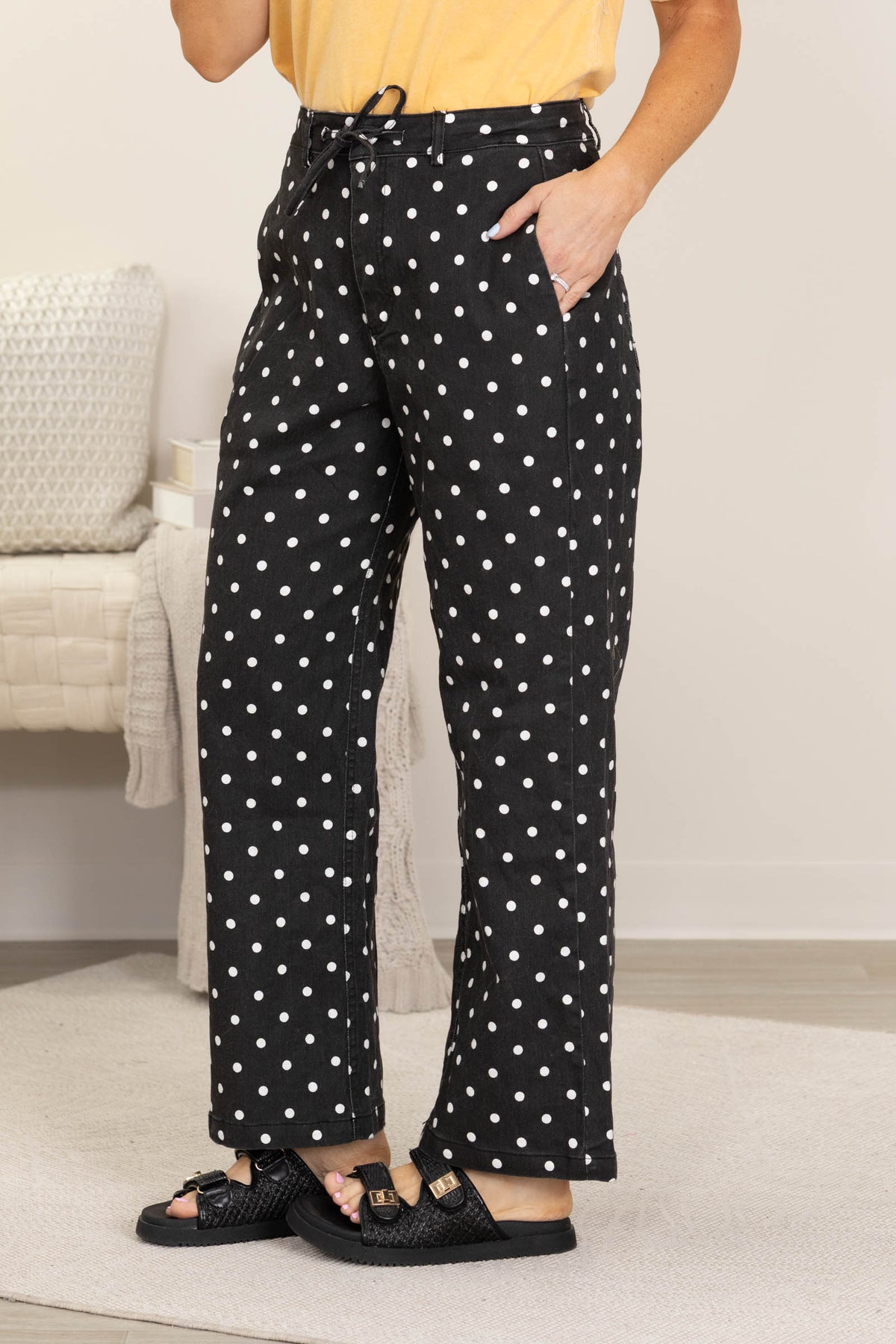 Vintage Polka Dot Wide Leg String Pants