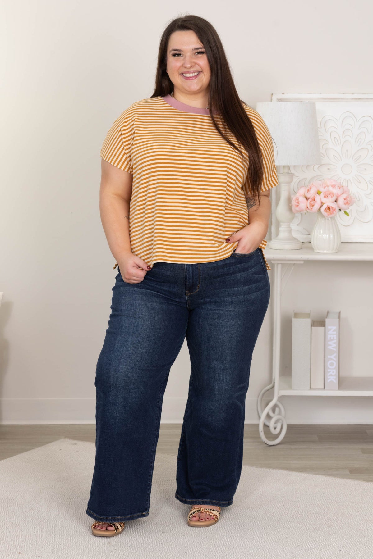Stripe Soft Brushed Knit Dolman Sleeve Tops