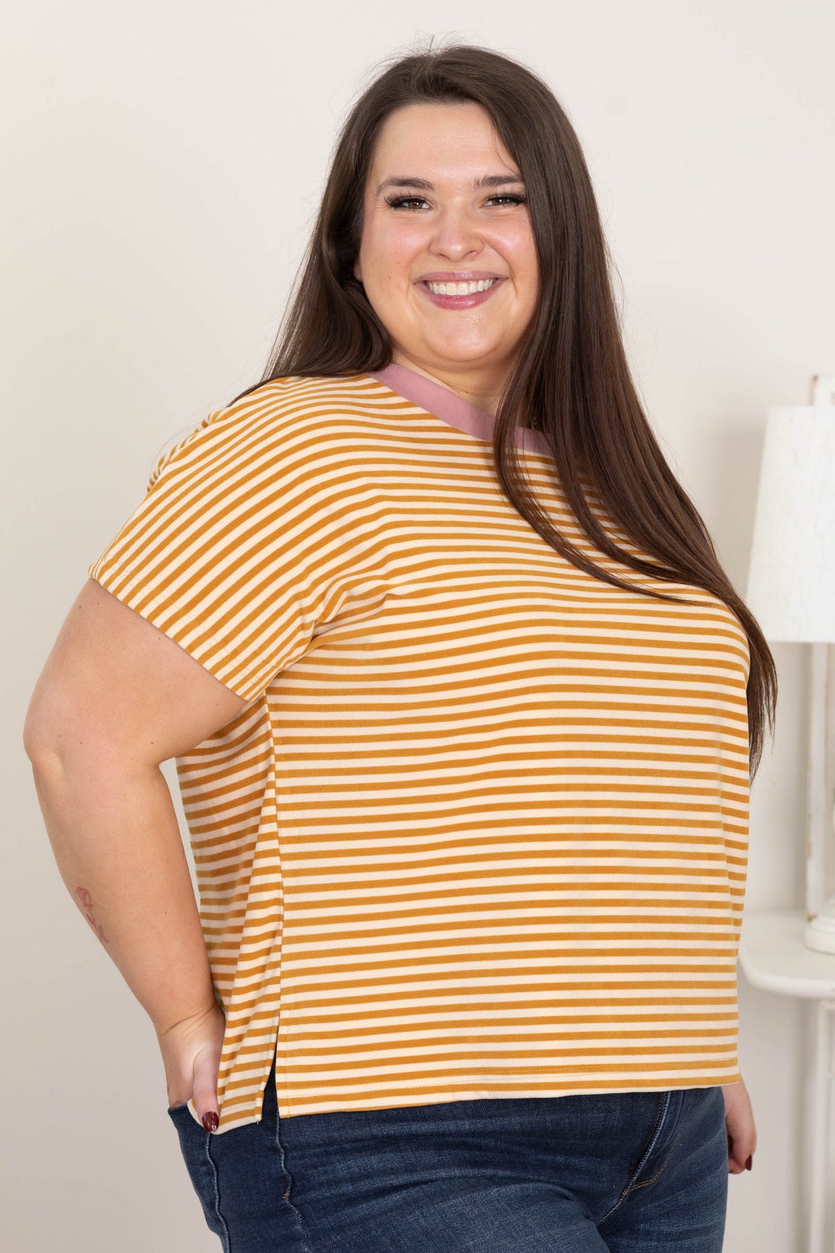 Stripe Soft Brushed Knit Dolman Sleeve Tops