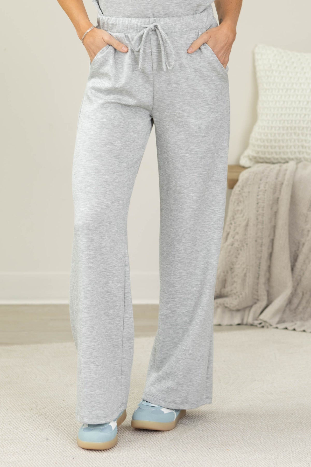 Heather Grey Elastic Band Contoured Back Pants