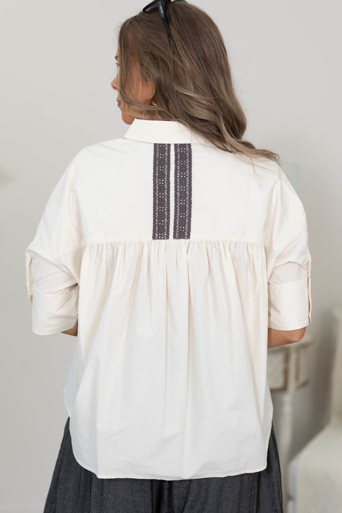 Cotierra Cream Boxy Button Up Top With Back Detail