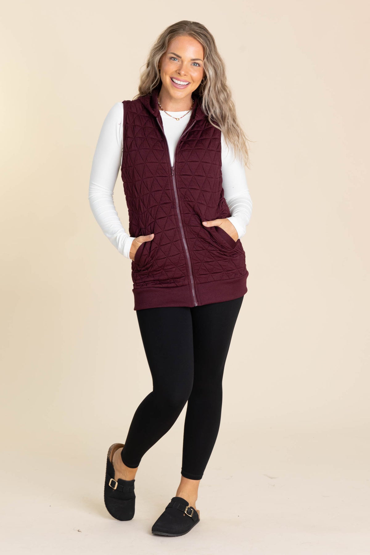 Quilted Knit Zip Up Hoodie Vests