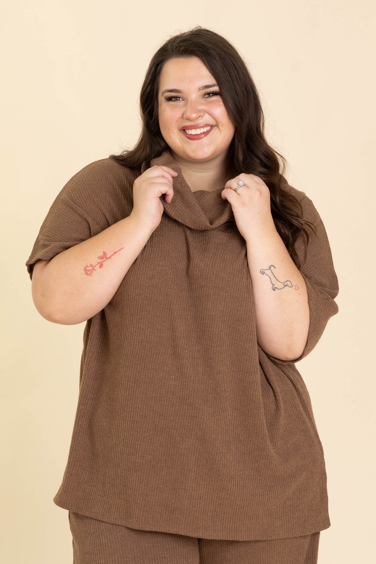 Oversized Short Sleeve Cowl Neck And Pant Sets