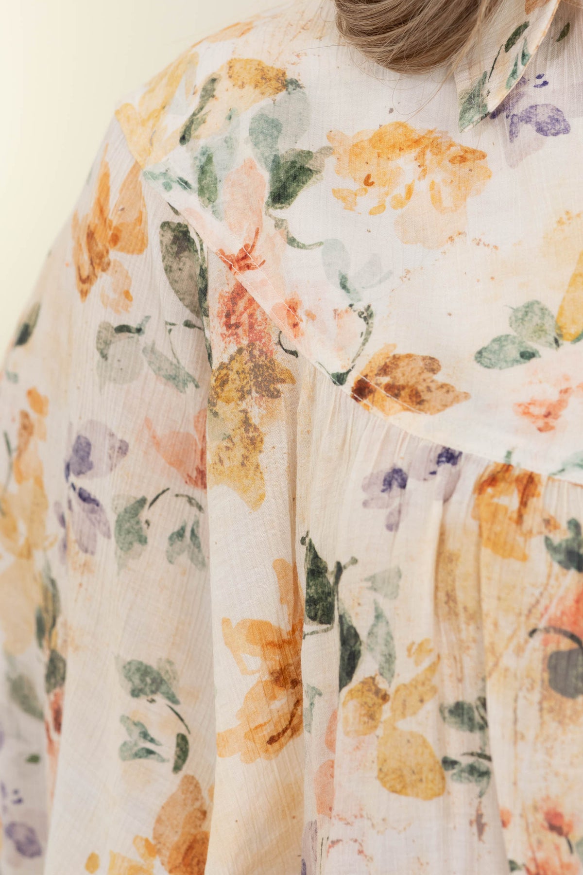 Ivory And Marigold Floral Button Down Blouse