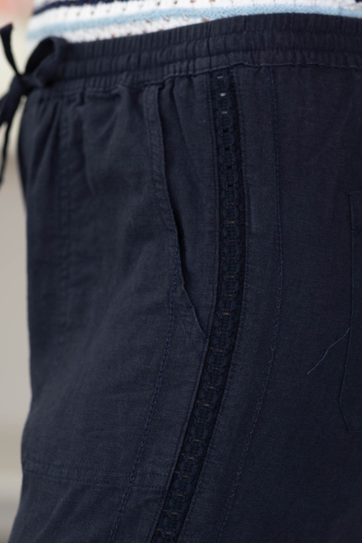 Crochet Lace Trim Tapered Linen Pants