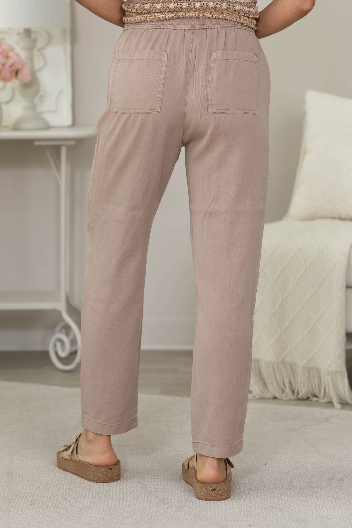 Tencel Blend Elastic Waist Tapered Pants