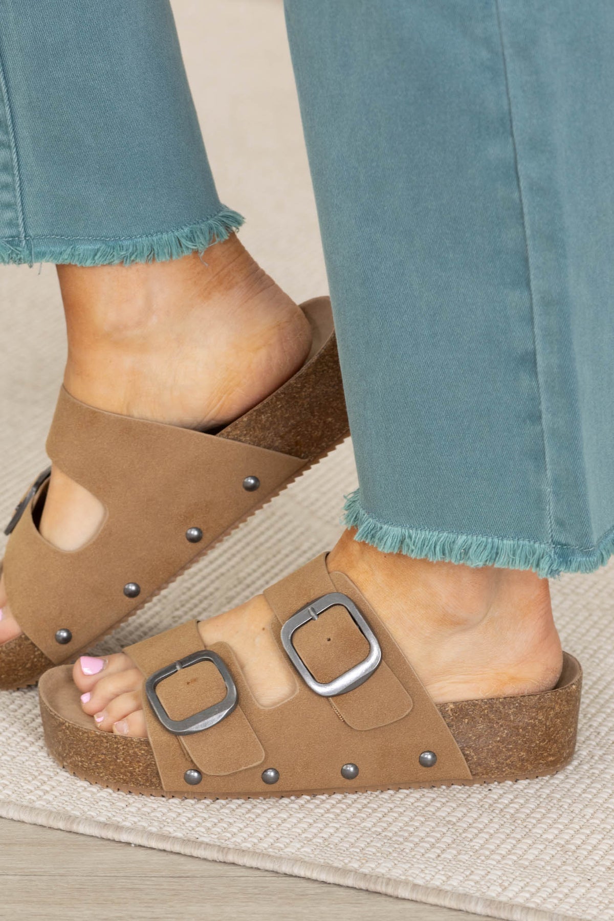 MIA Taupe Platform Double Buckle Footbed Sandals