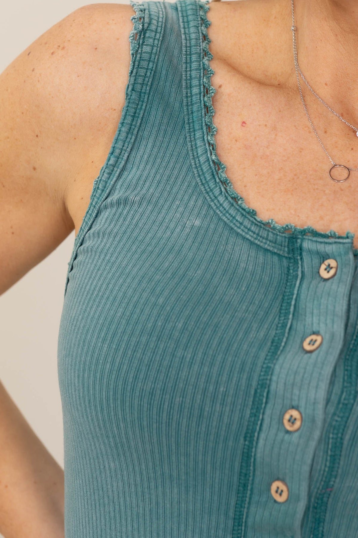 Lace Detail Mineral Washed Knit Tank Tops