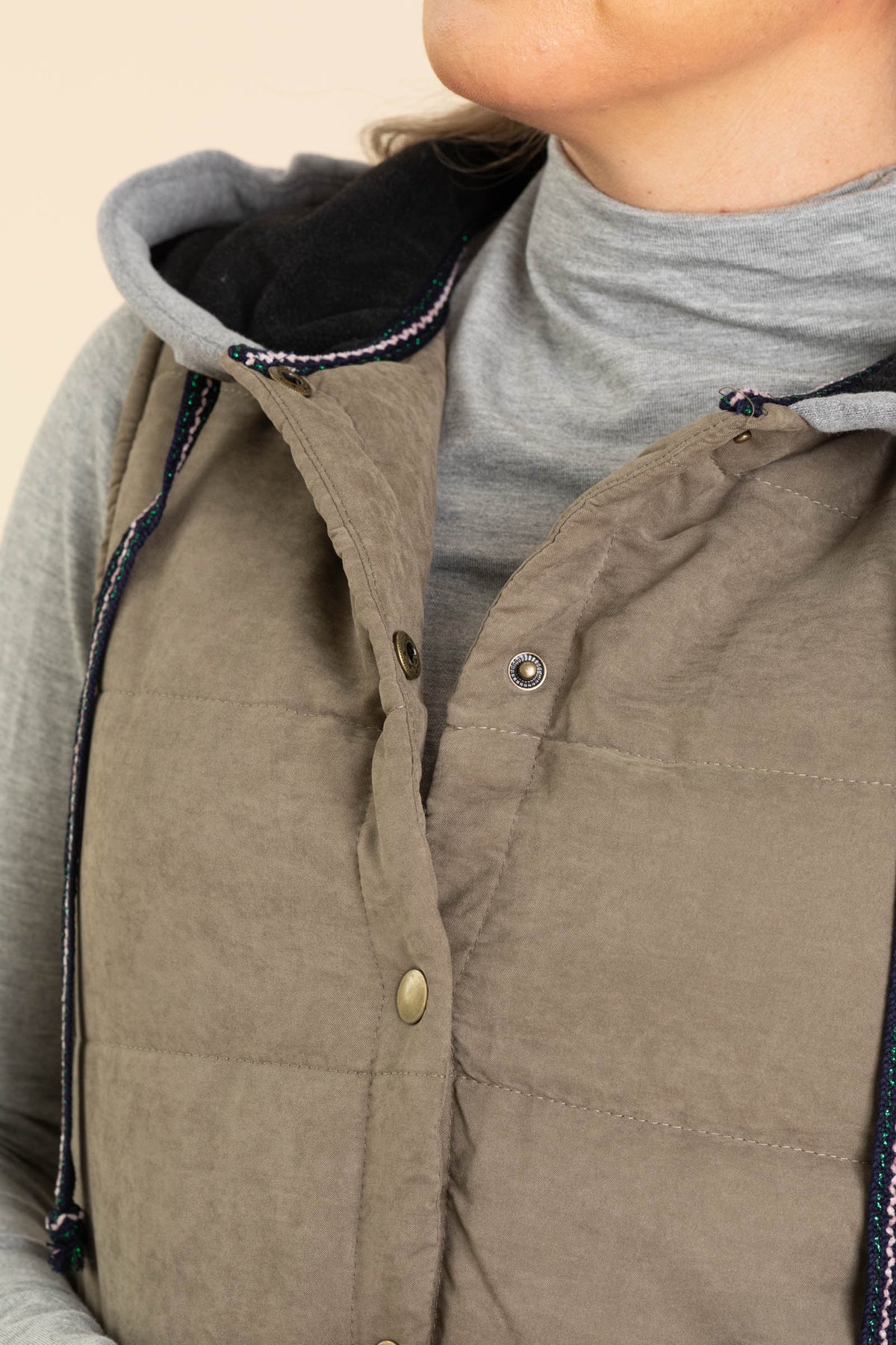 Dark Heathered Olive Vest With Knit Hood