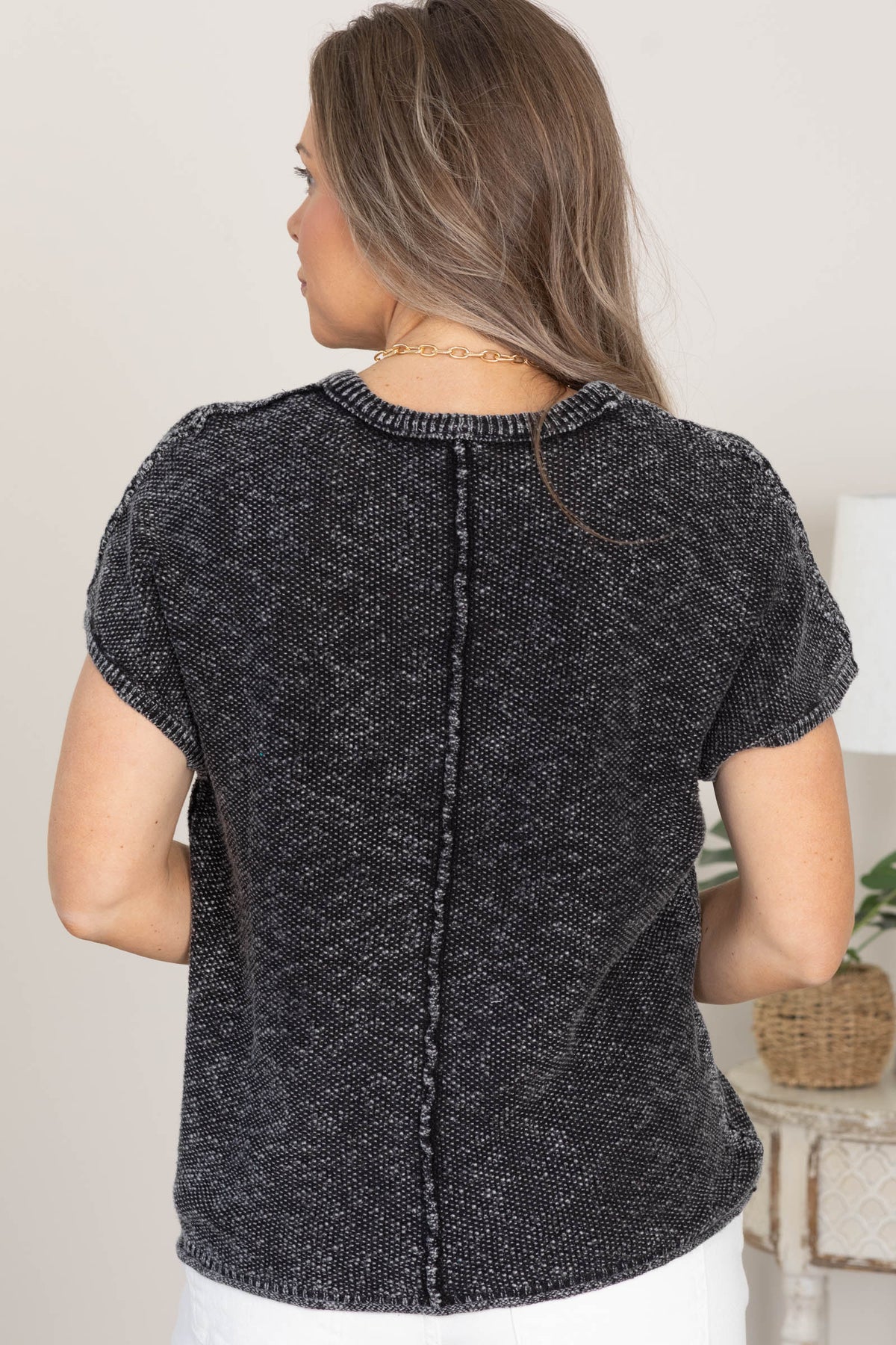 Mineral Washed Knit Casual Sweater Tops