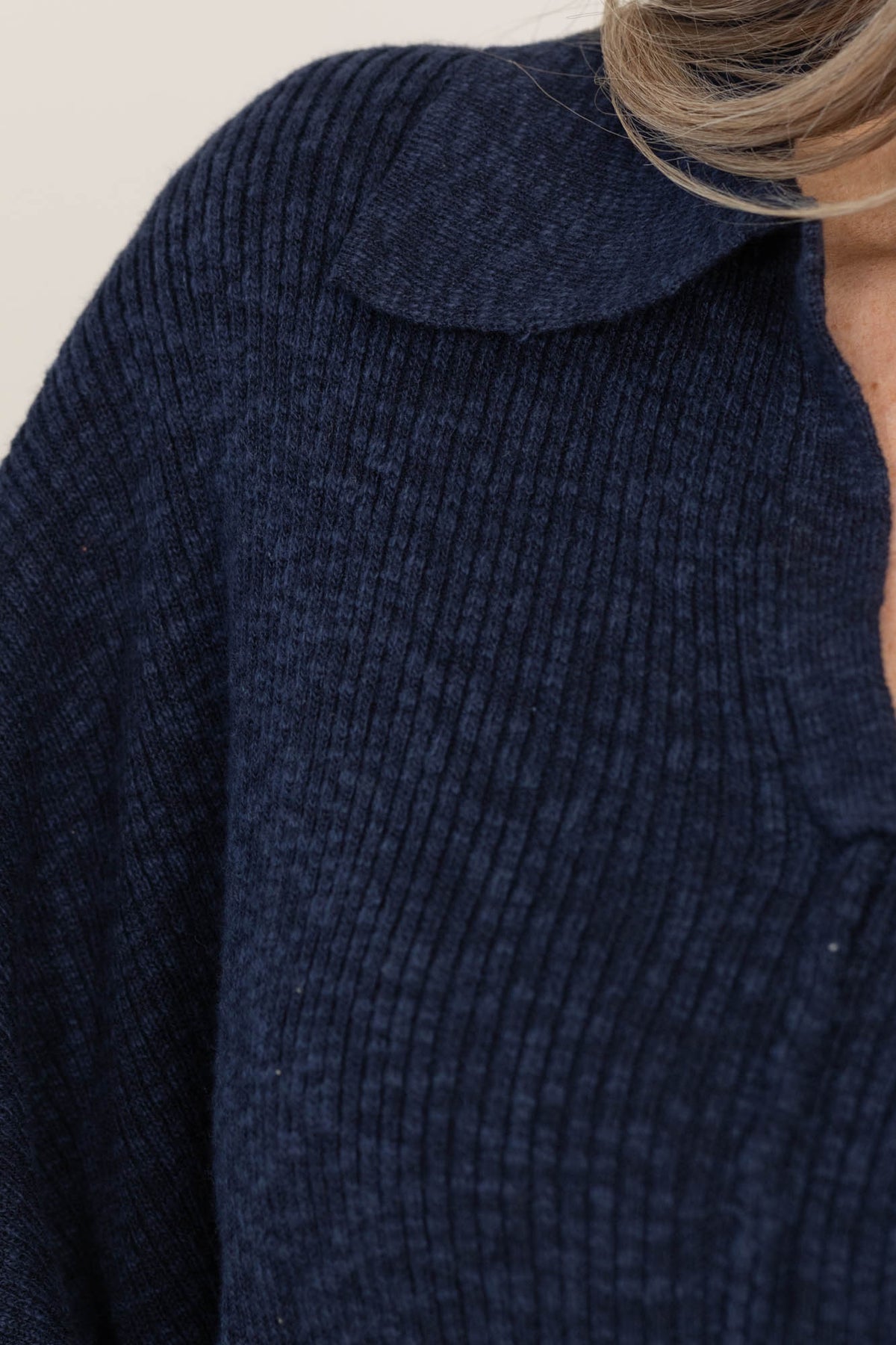 Cotierra V-Neck Collared Pullover with 3/4 Length Sleeves