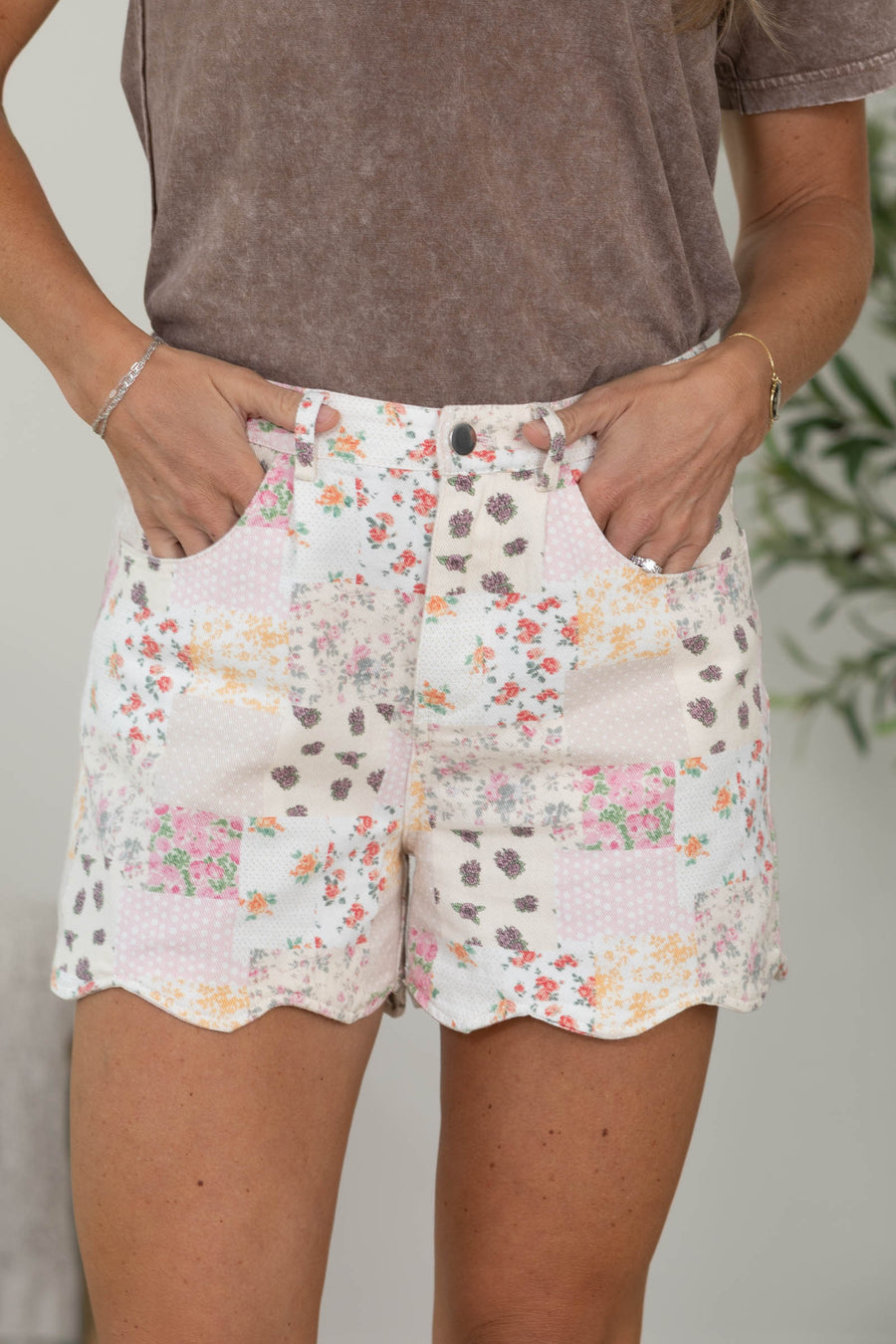 Vintage Pastel Floral Patchwork Scalloped Shorts