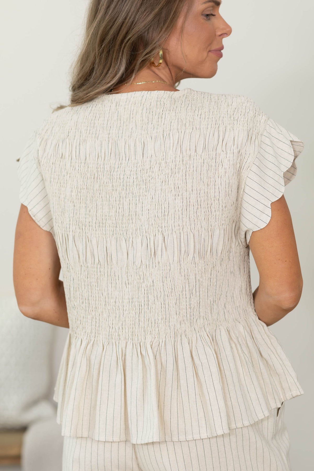 Scalloped Sleeve Smocked Top