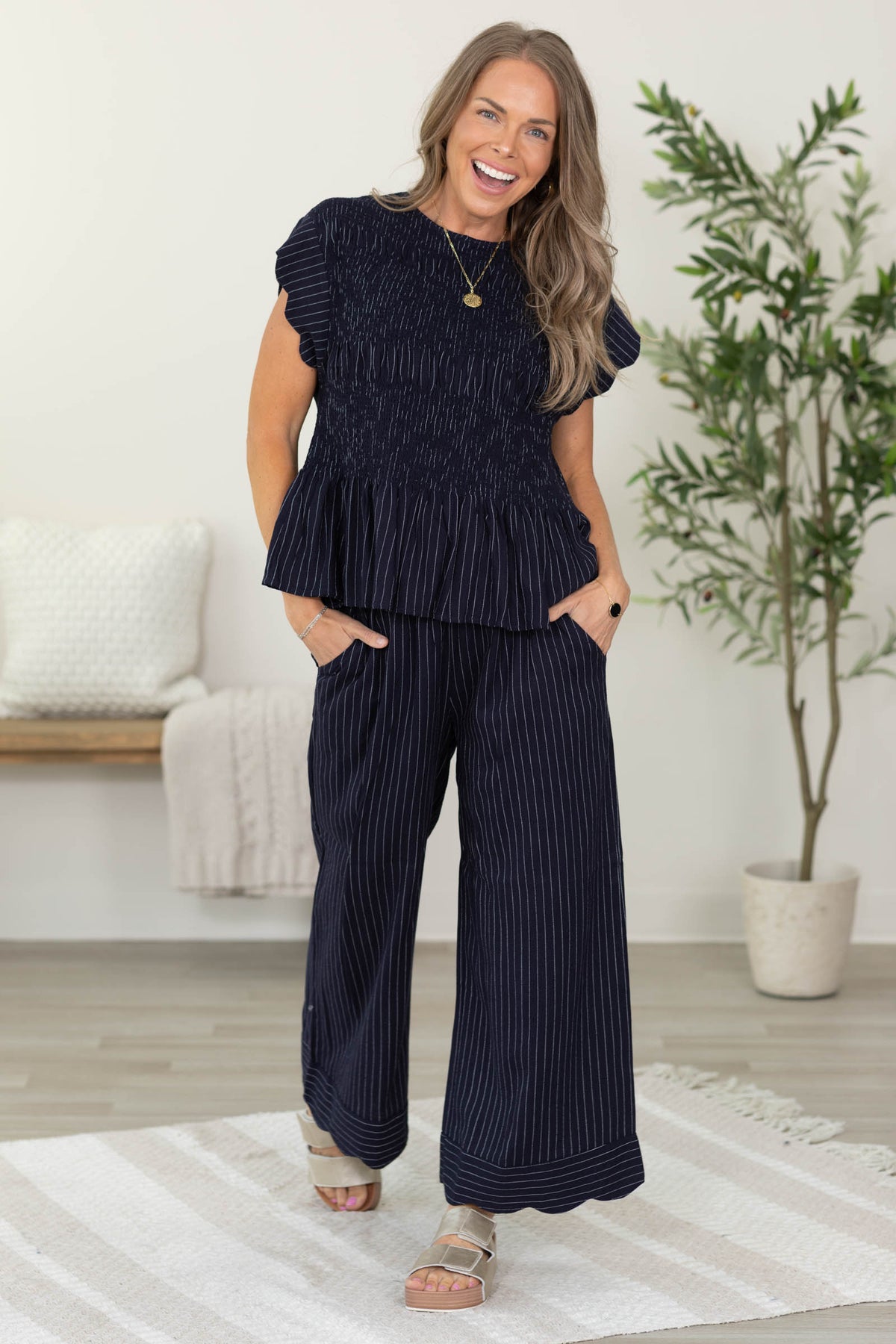 Scalloped Sleeve Smocked Top