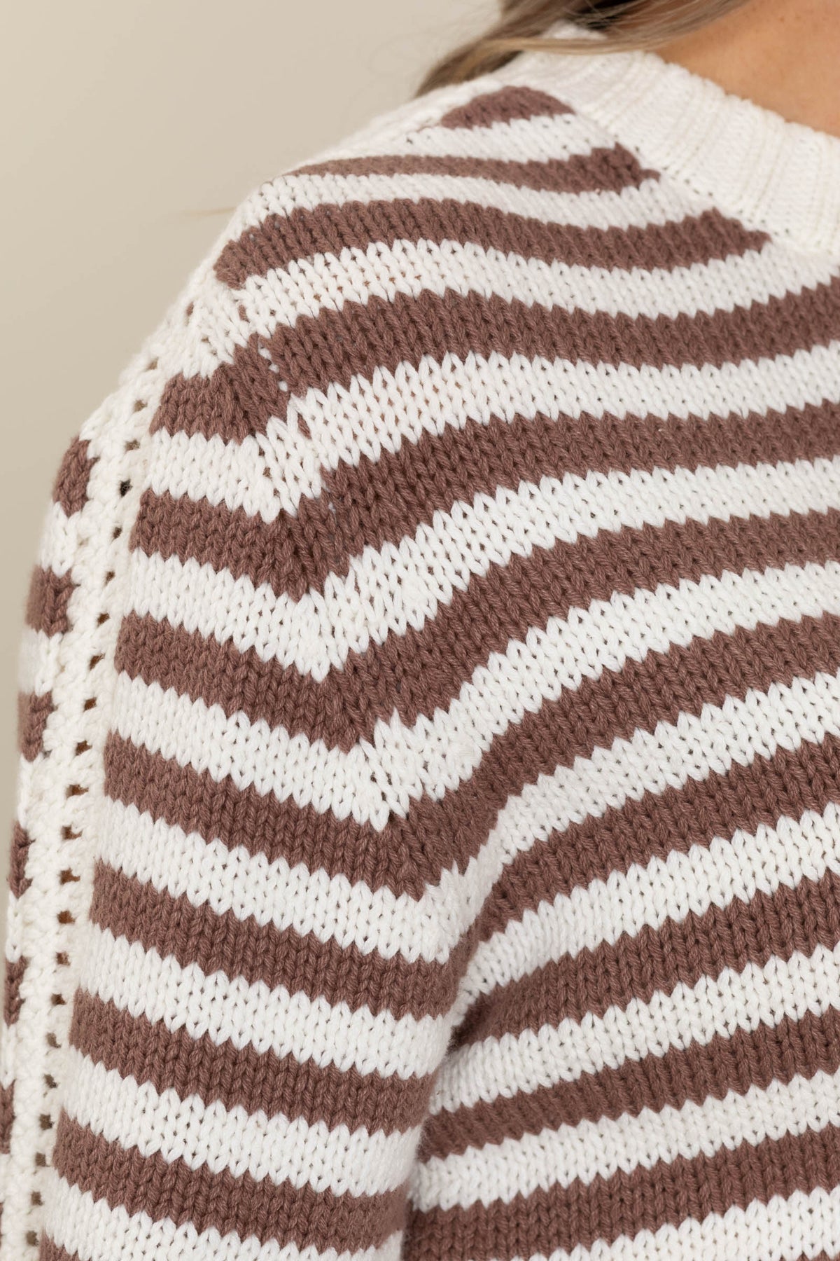 Cotierra Striped Crewneck Crochet Detail Sweaters
