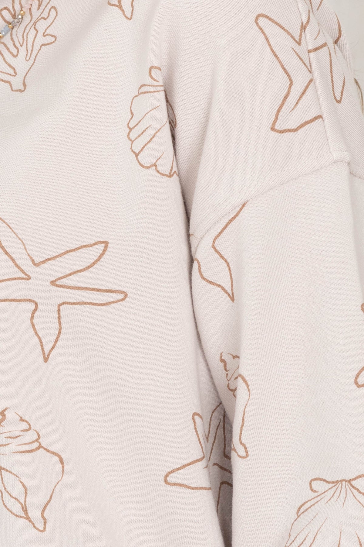 Beige Sea Print Crewneck Knit Top