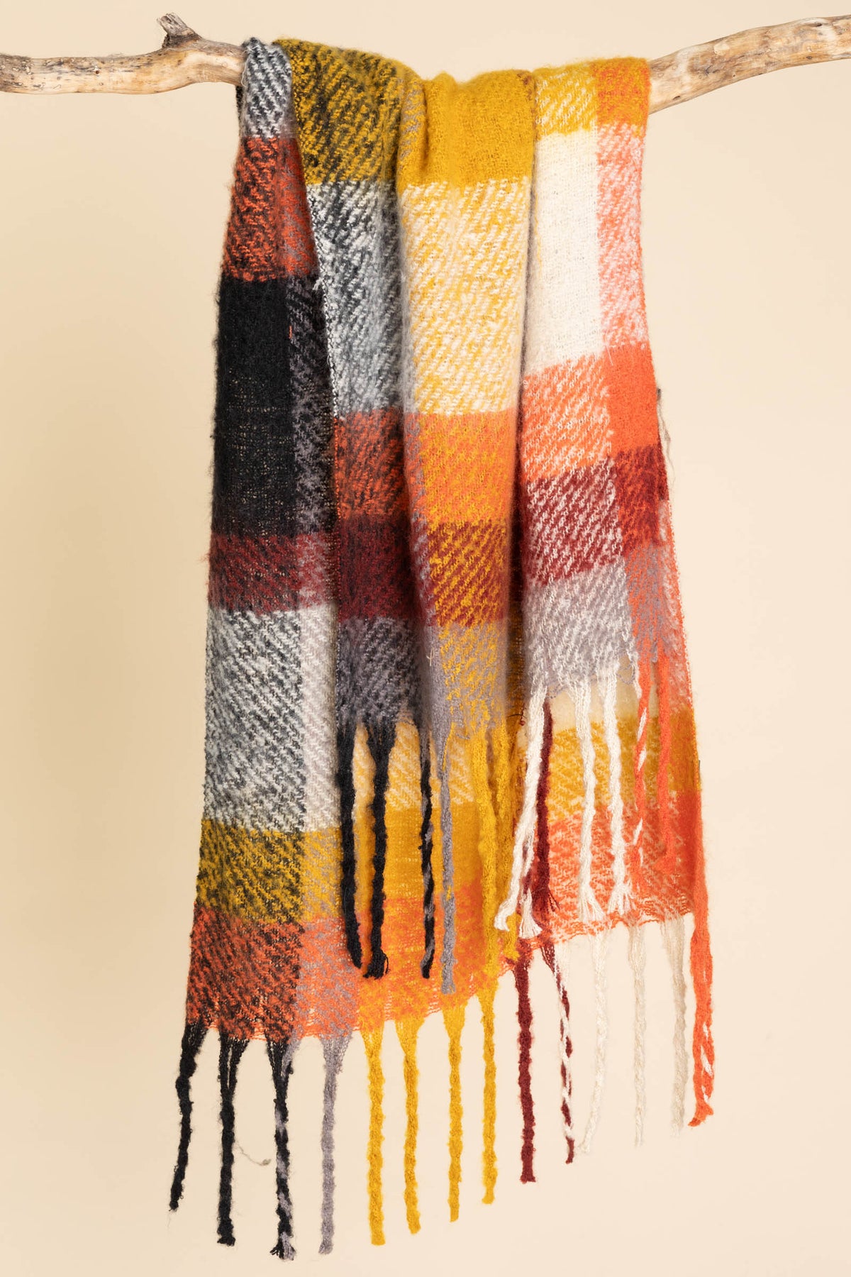 Autumn Plaid Cozy Scarf With Fringe