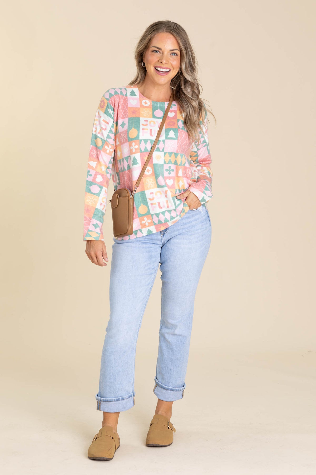 Joyful Multicolor Pattern Knit Sweater Top