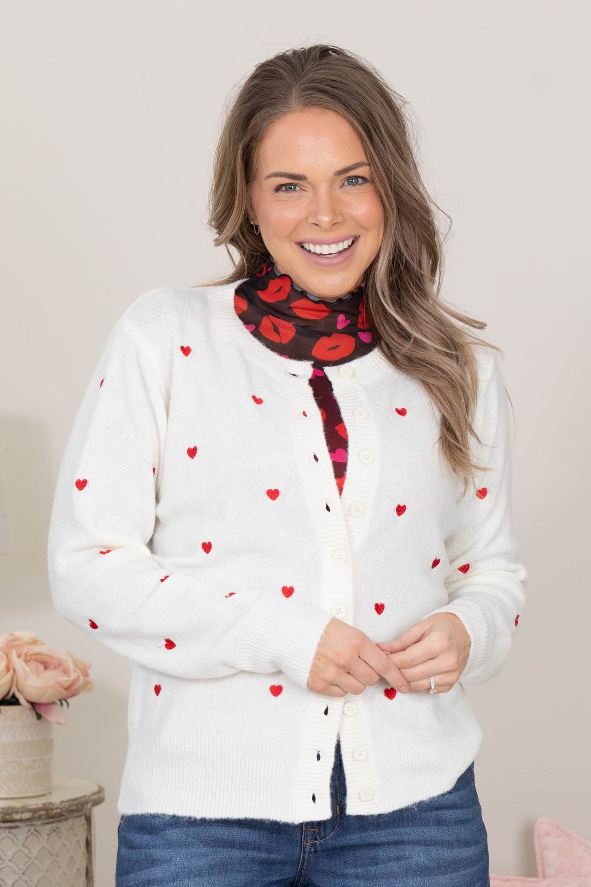 Heart Pattern Up Knit Cardigans