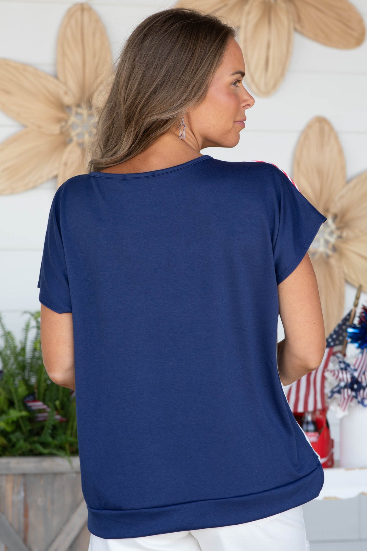 Navy and Red Colorblock Henley Knit Top