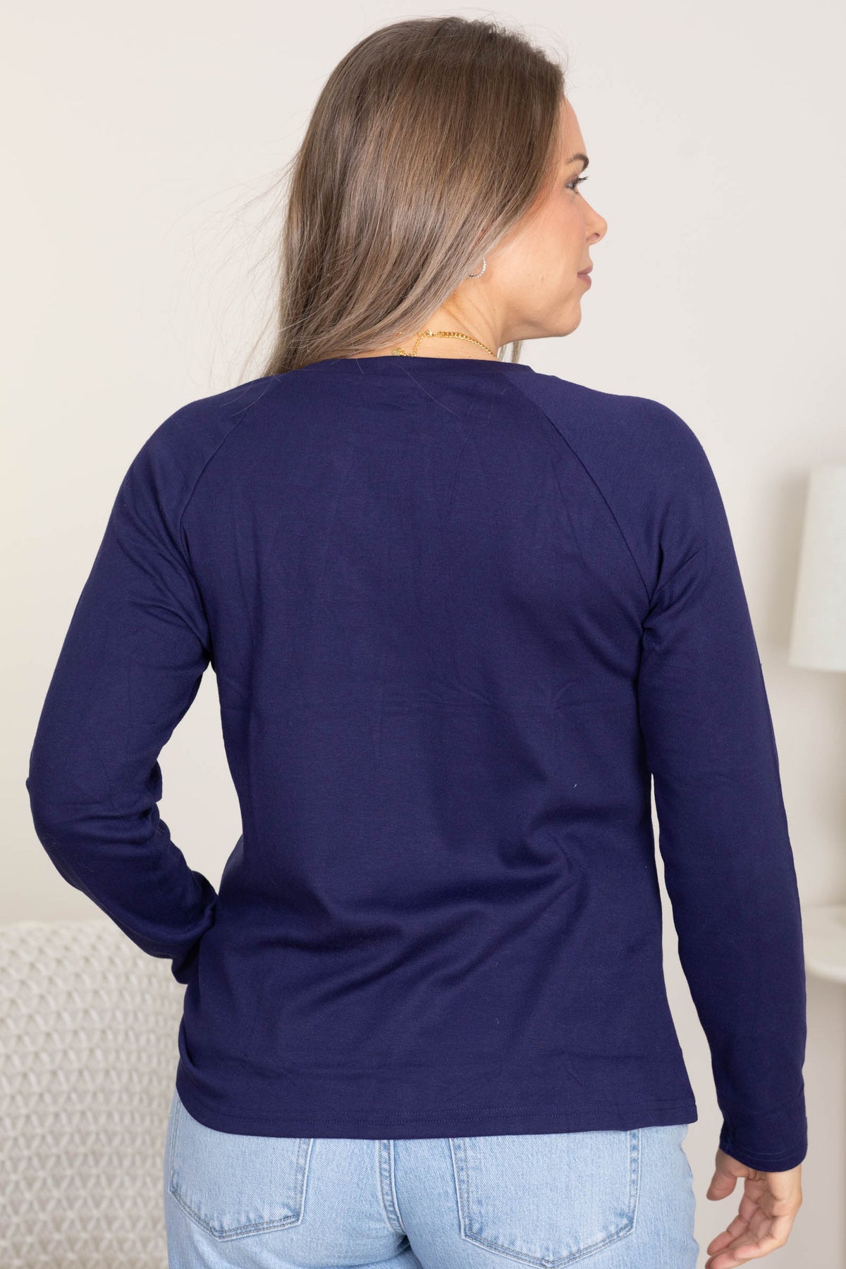 Solid Color Seam Detail Long Sleeve Knit Top