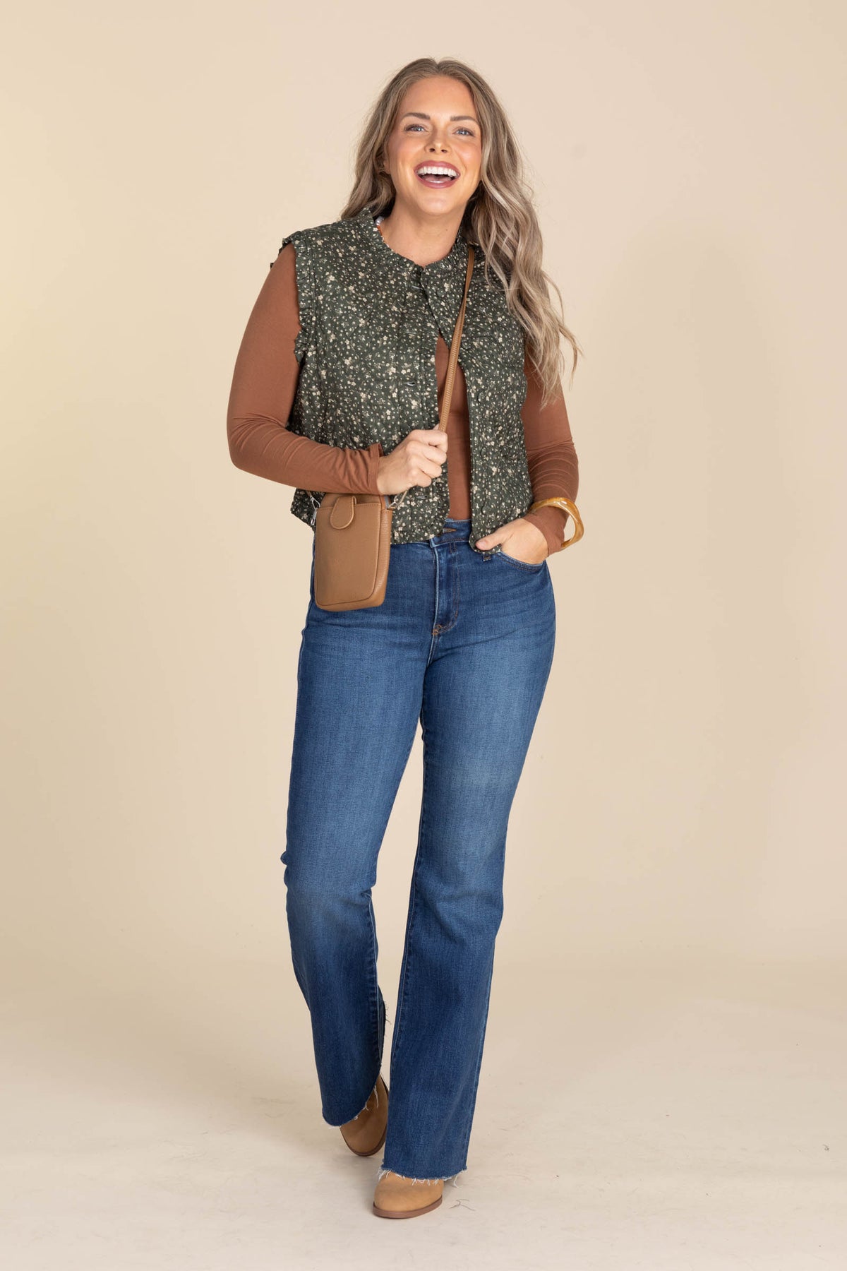 Ditsy Print Ruffle Detail Quilting Vests