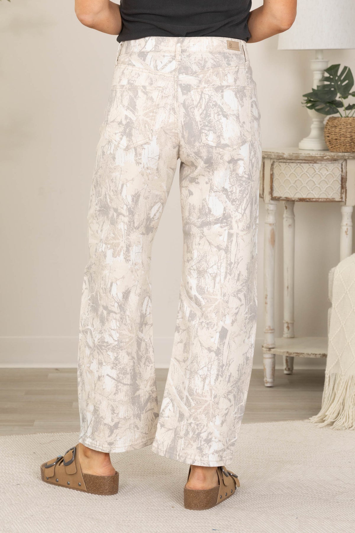 Saige Denim Sand Camo High Rise Barrel Jeans