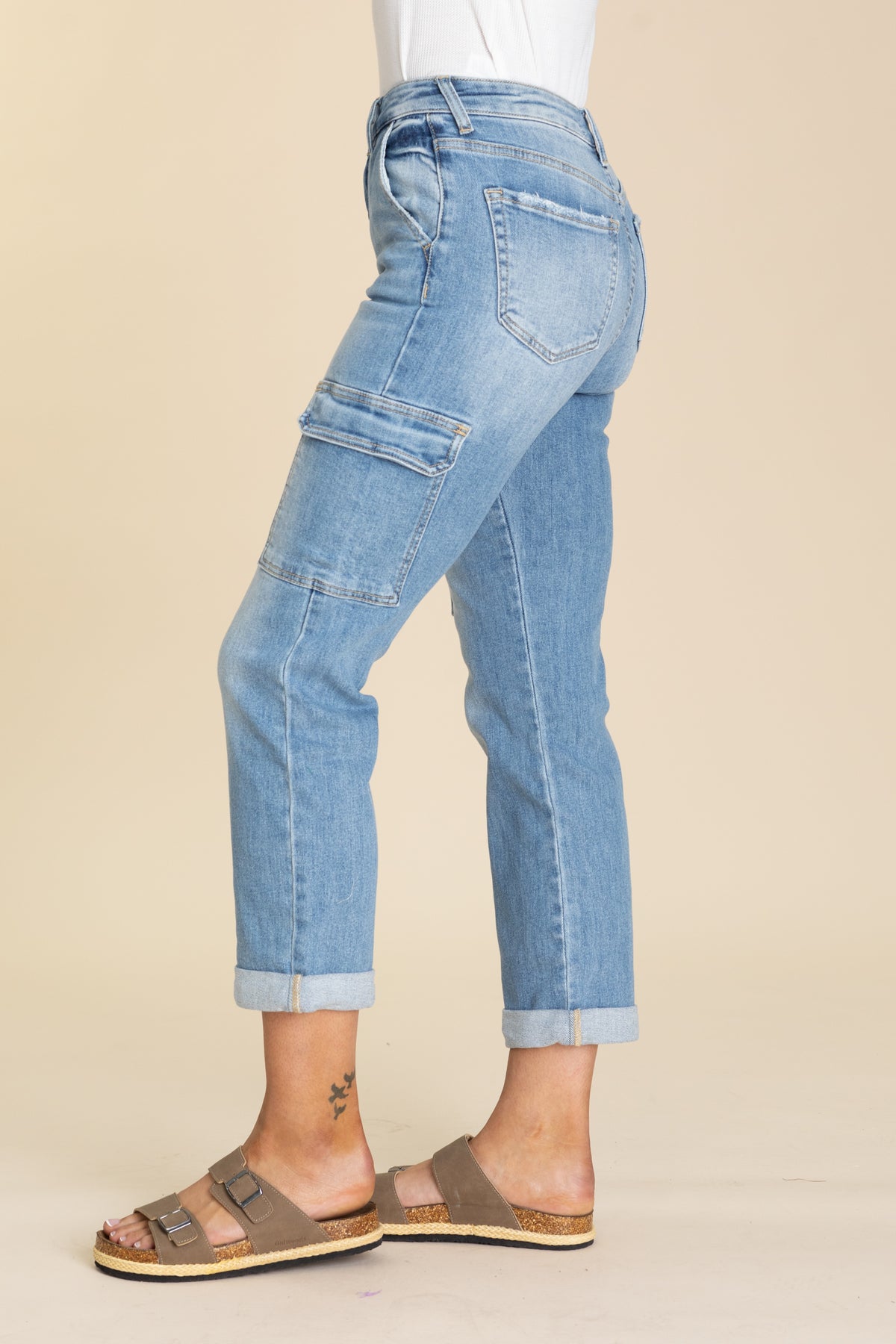 Risen Crop Straight Cargo Roll Up Jean
