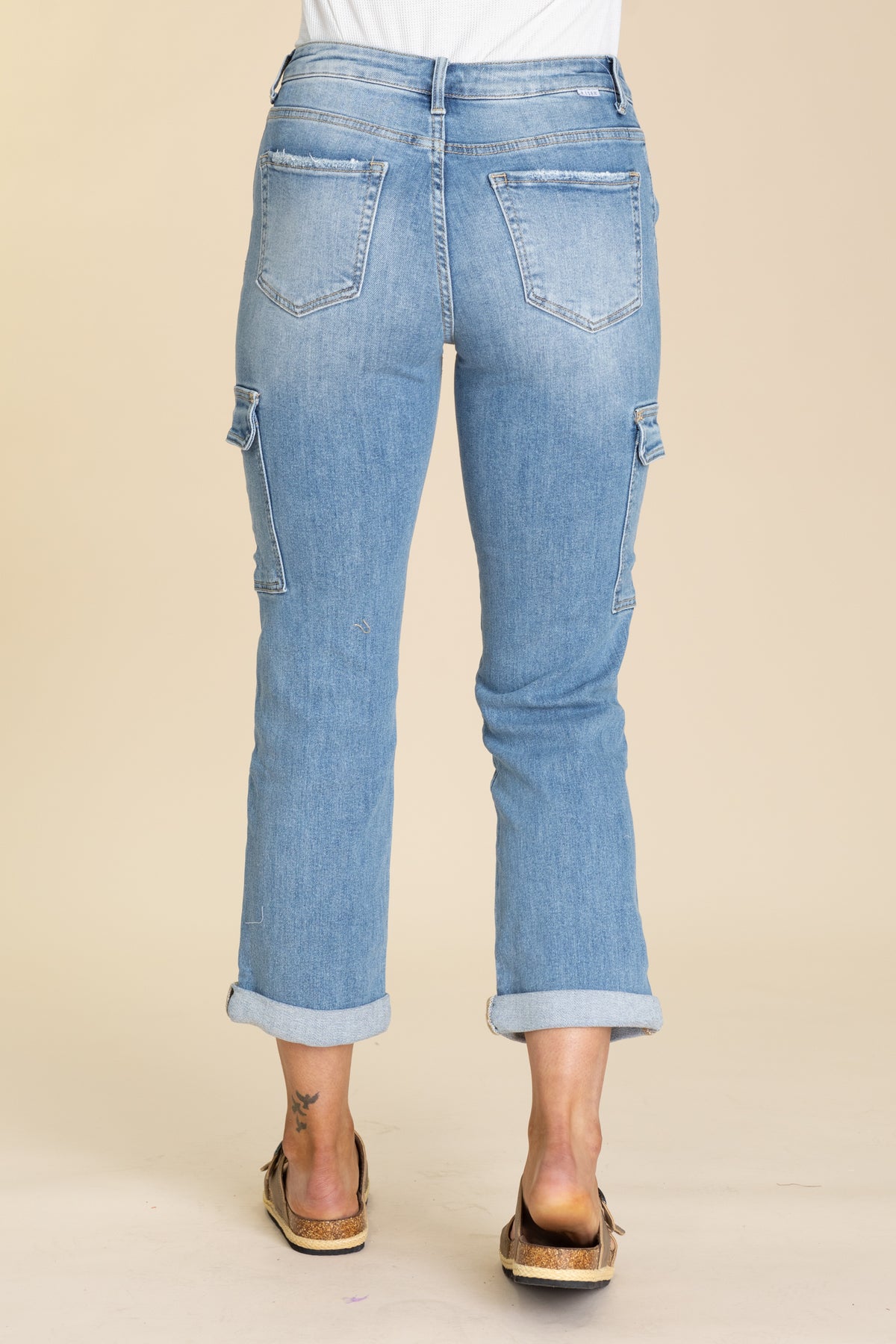 Risen Crop Straight Cargo Roll Up Jean