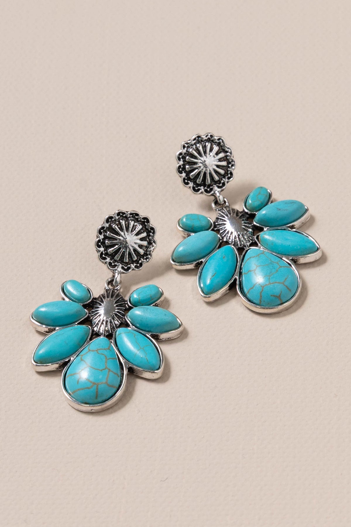 Turquoise Bead And Silver Blossom Earrings