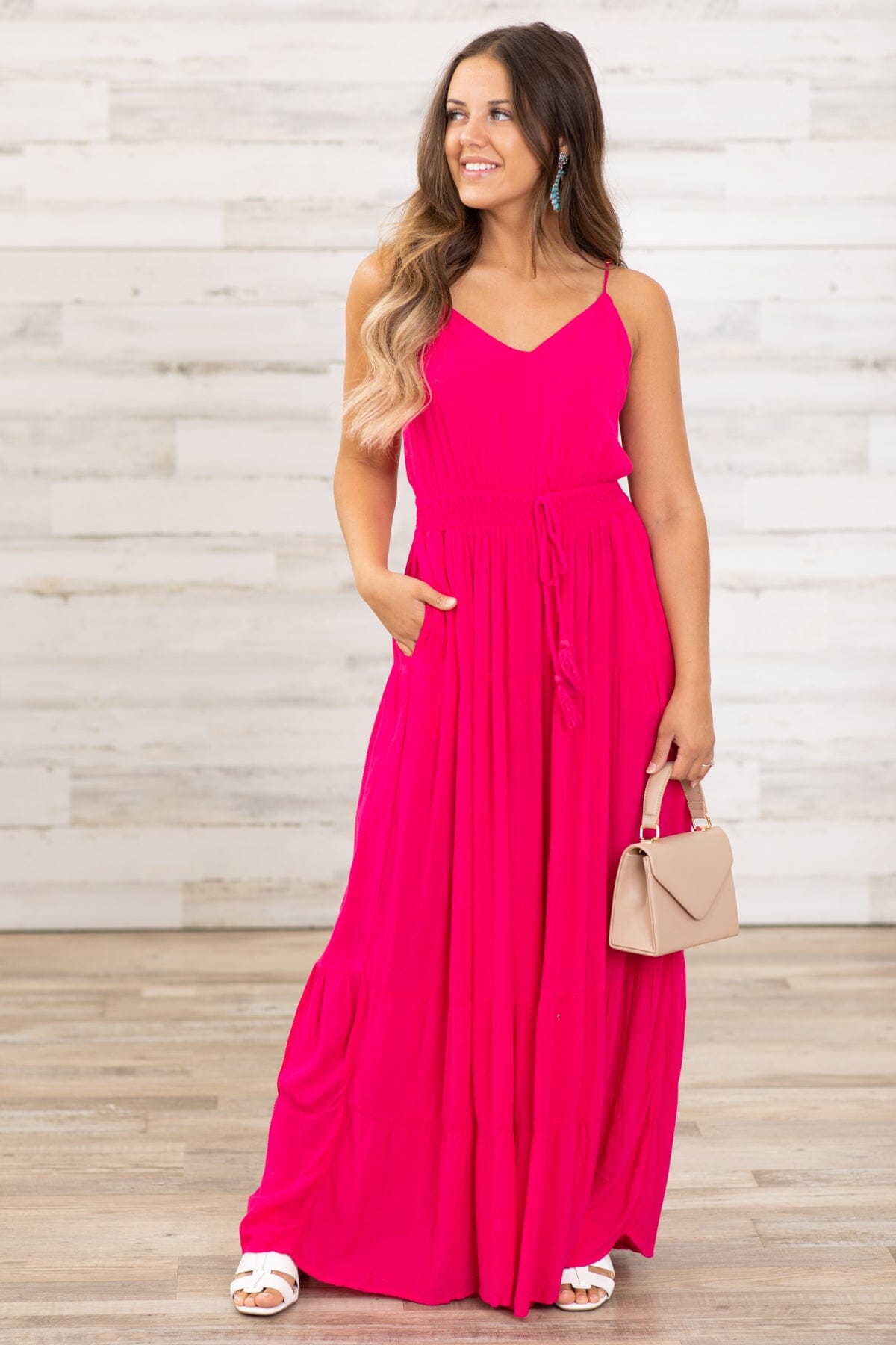 Hot Pink Elastic Waist Jumpsuit - Filly Flair