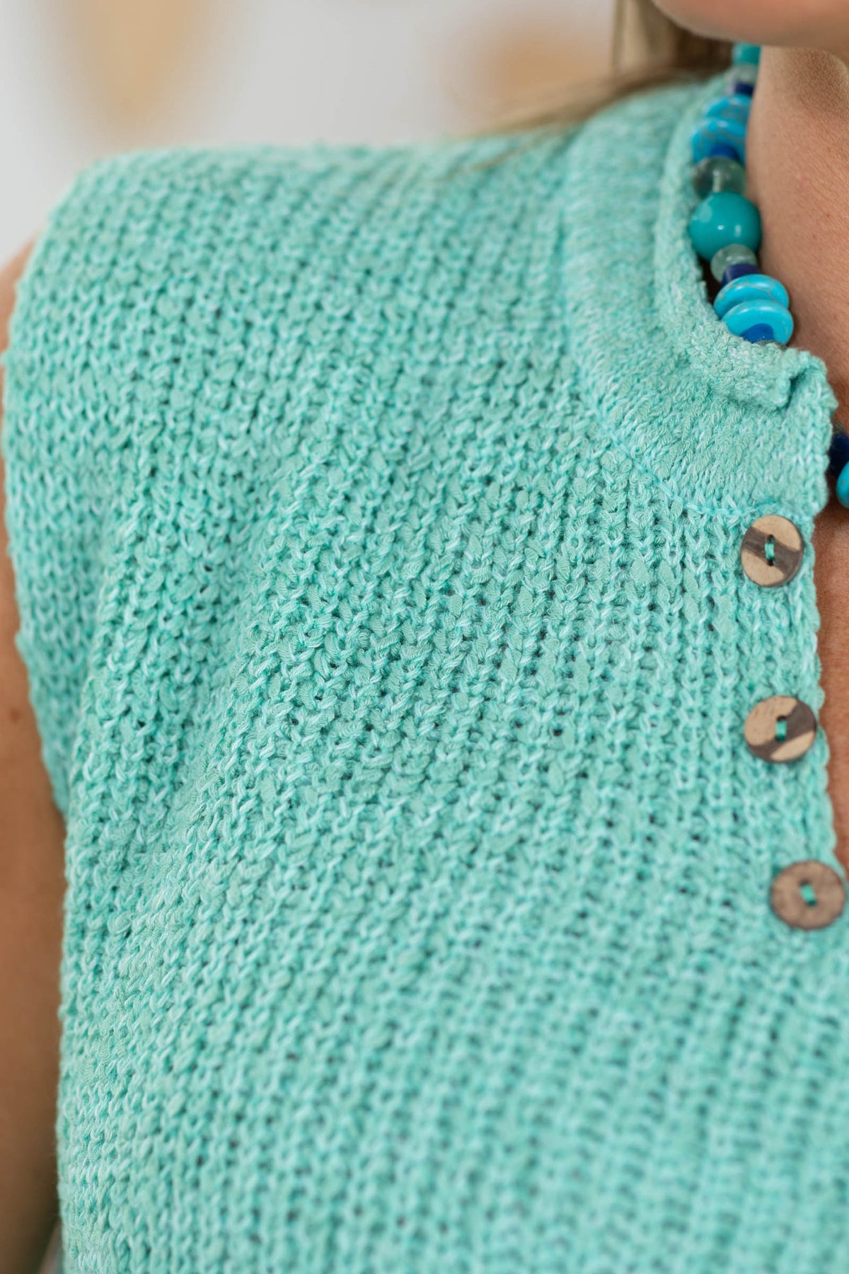 Split V-Neck With Button Detail Knit Top