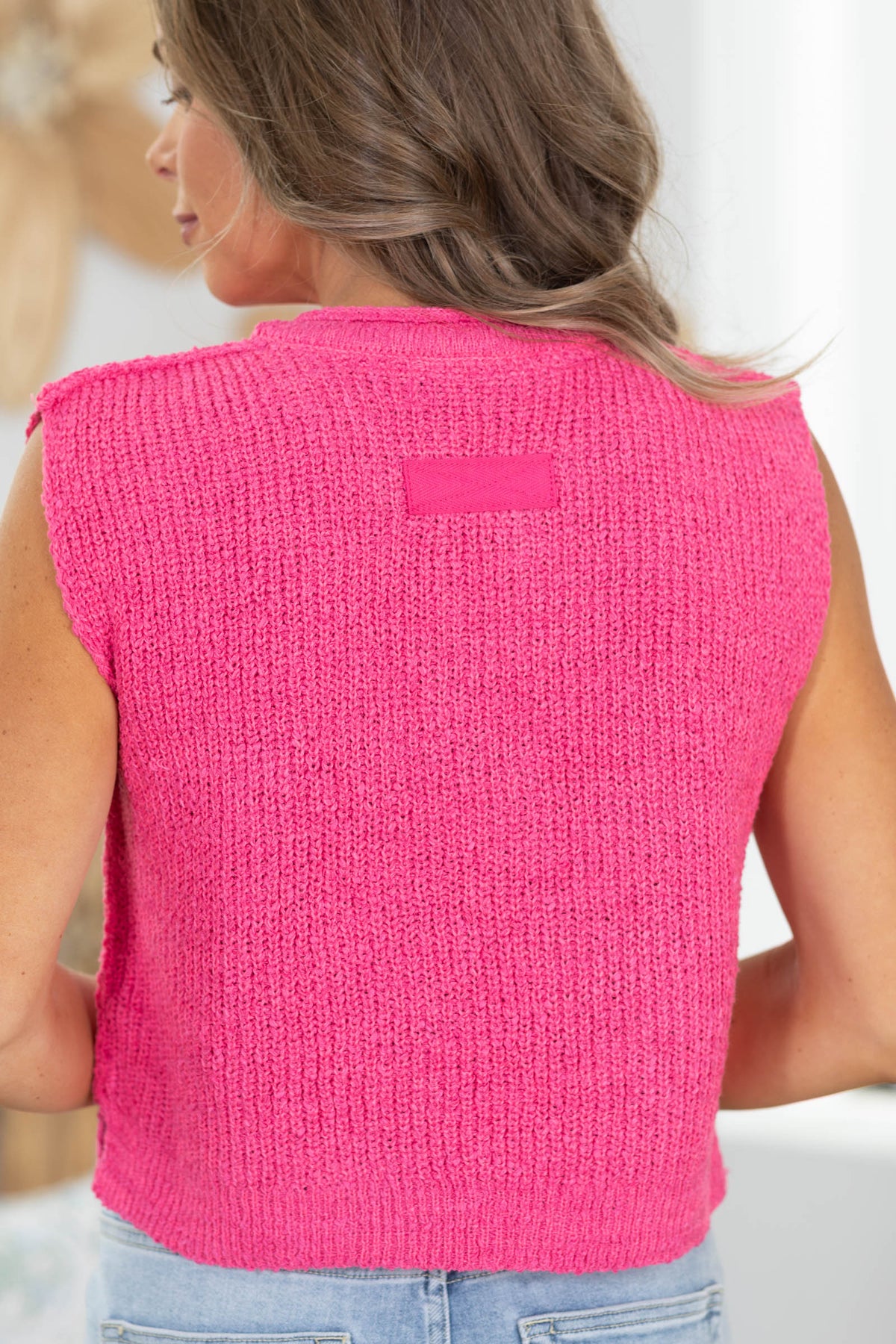 Split V-Neck With Button Detail Knit Top