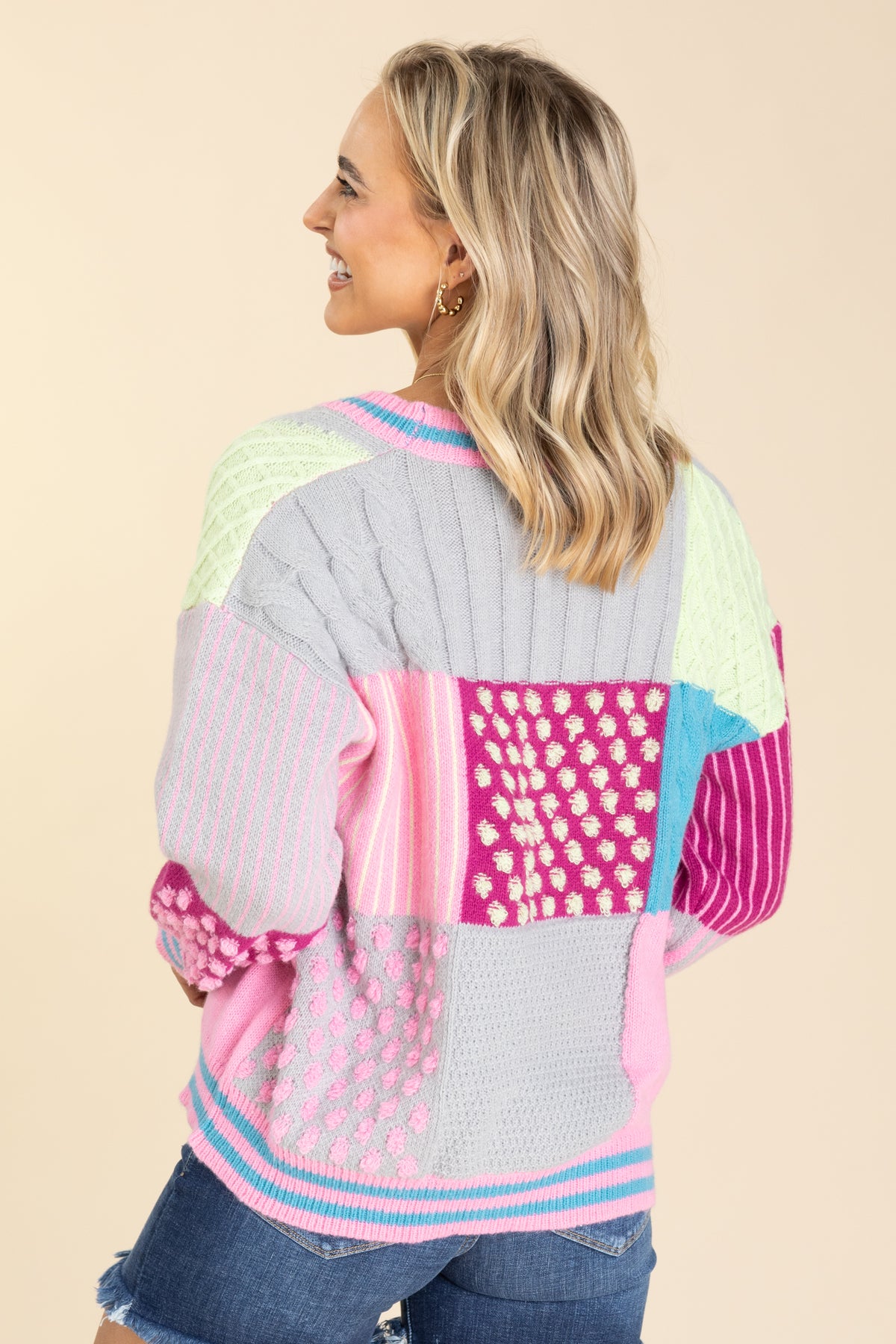Pink And Grey Colorblock Cardigan