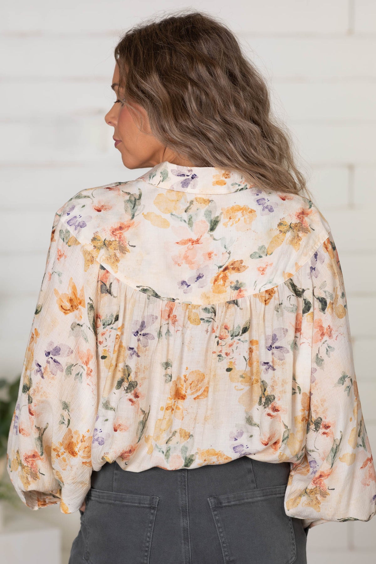 Ivory And Marigold Floral Button Down Blouse