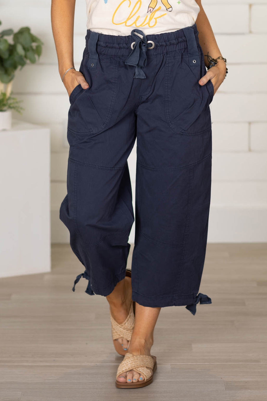 Pull On Pants With Ankle Tie Detail- 100% Cotton