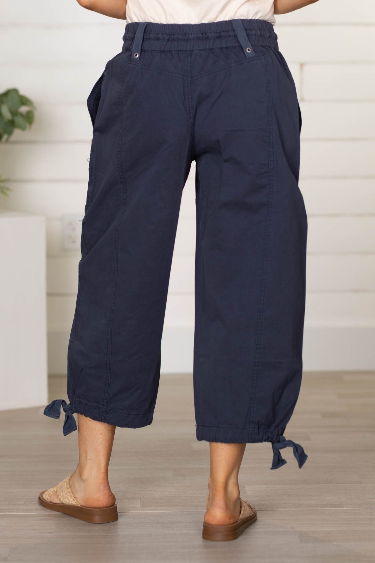 Pull On Pants With Ankle Tie Detail- 100% Cotton