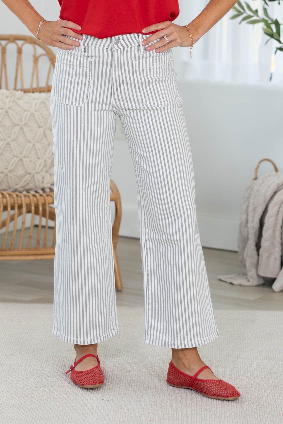 Mica Grey High Rise Leg Cropped Stripe Pants