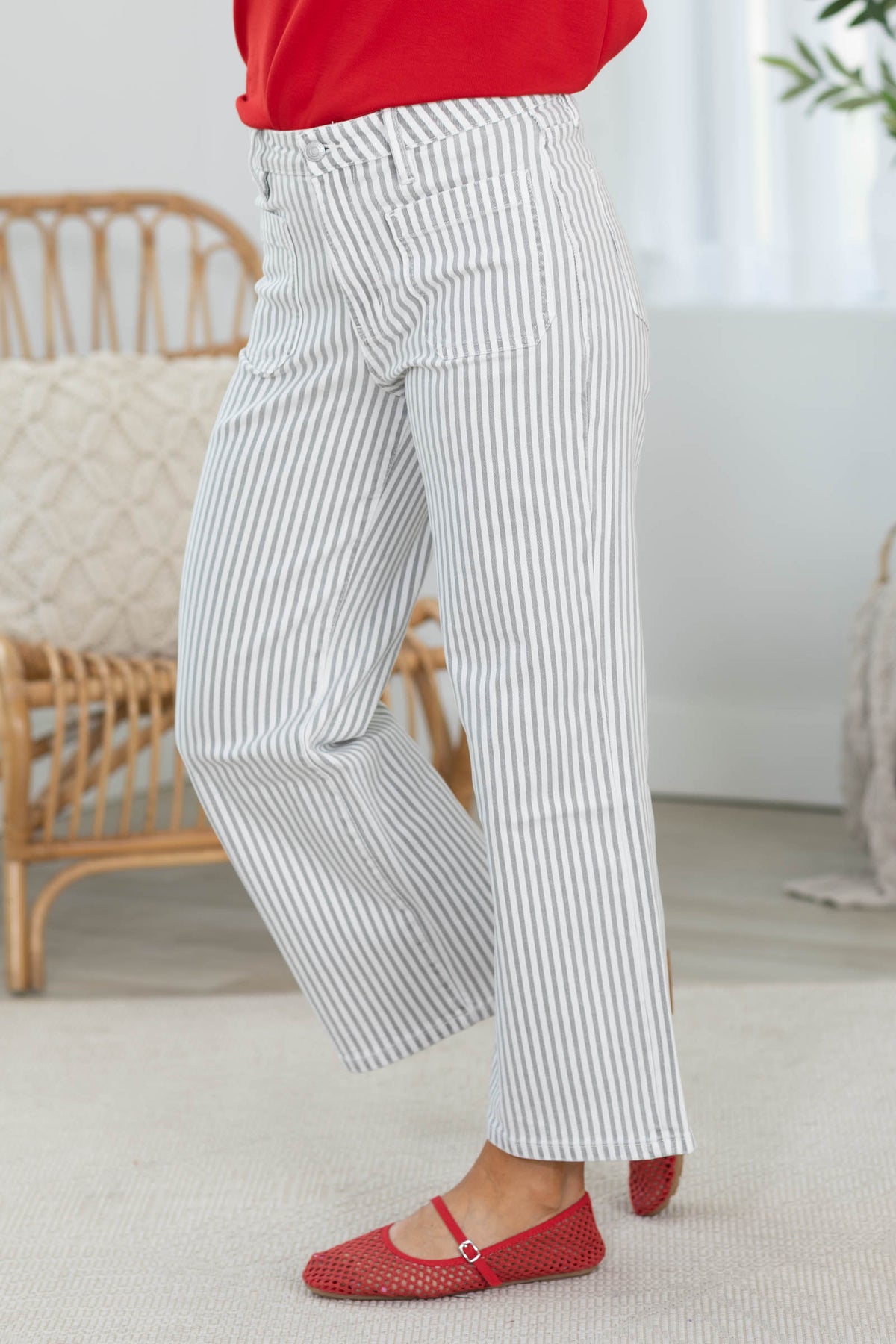 Mica Grey High Rise Leg Cropped Stripe Pants