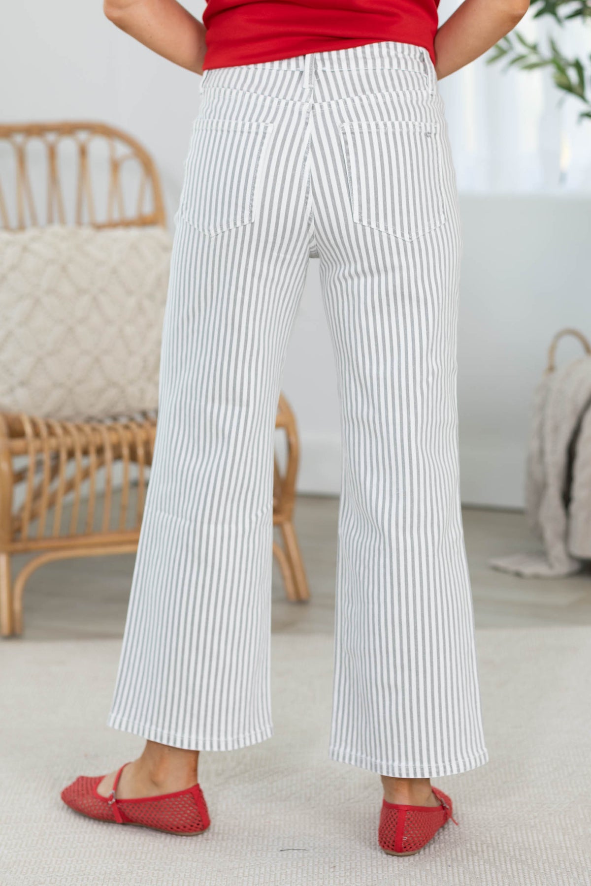 Mica Grey High Rise Leg Cropped Stripe Pants