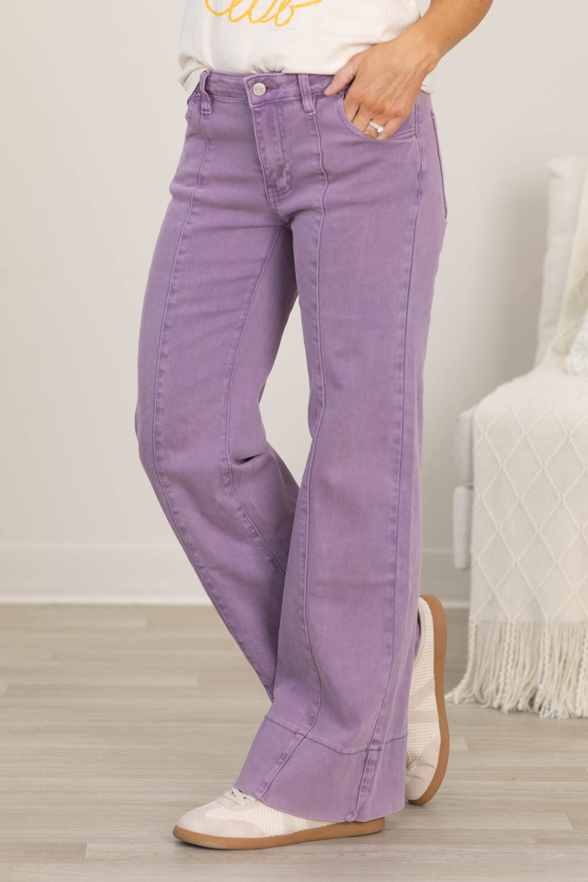 Mid Rise Wide Leg Color Denim Pants