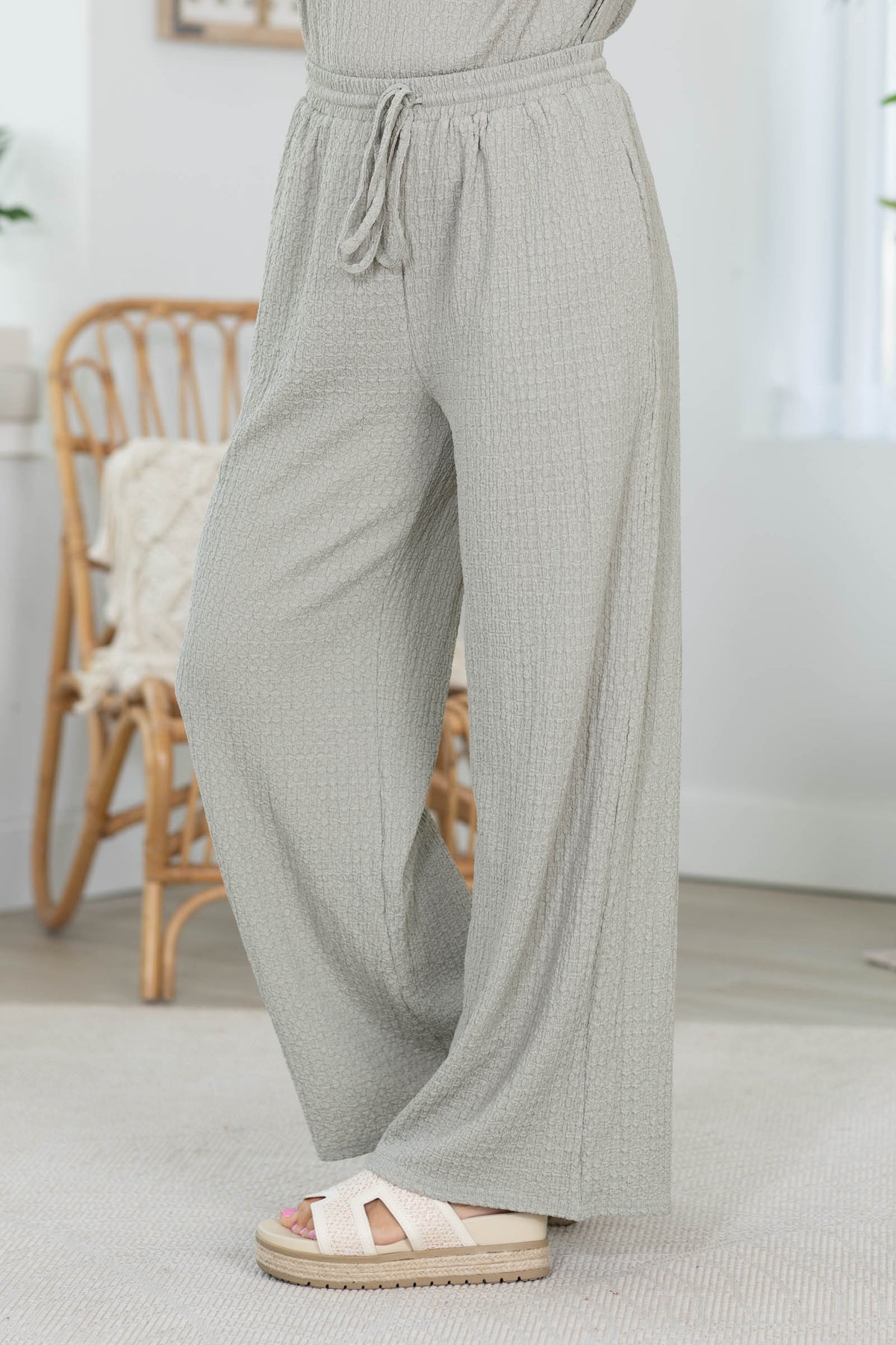 Sage Textured Knit Wide Leg Pants