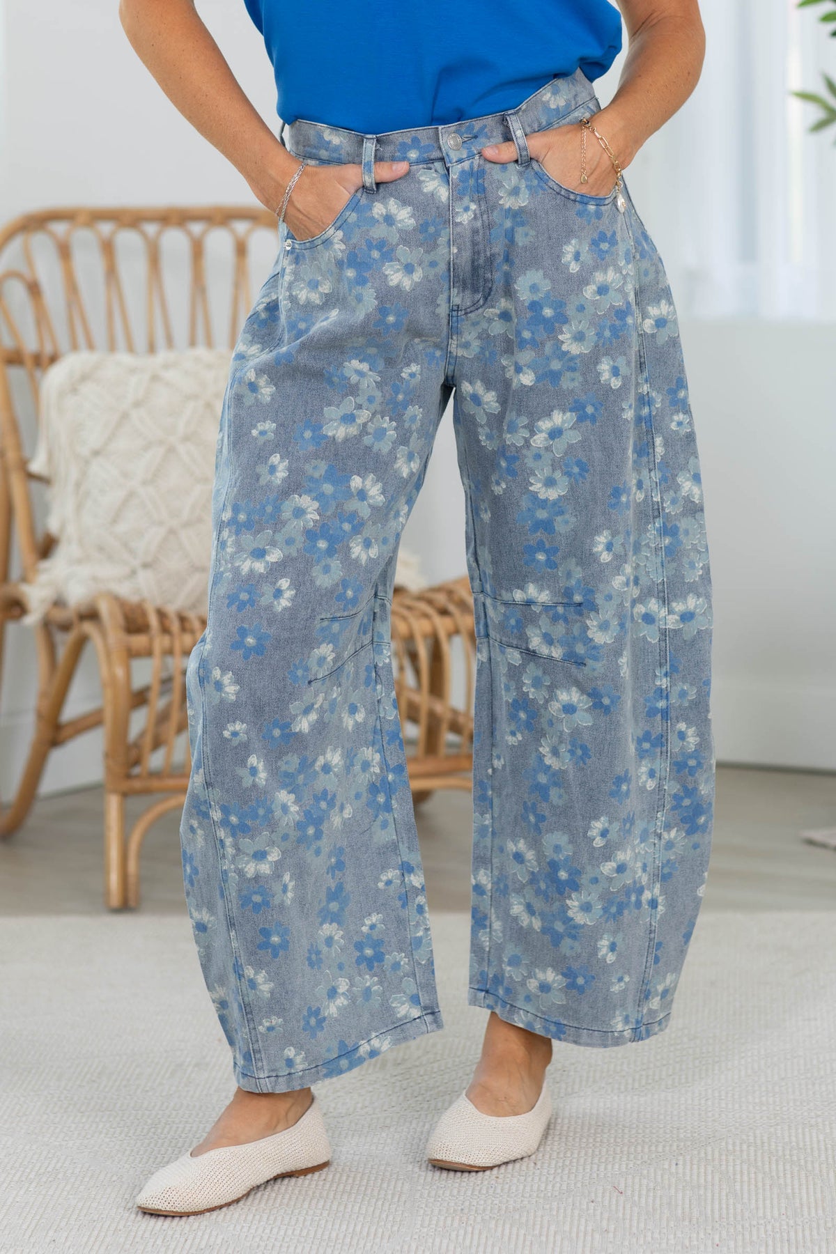 Cotierra Denim Floral Printed Barrel Jeans