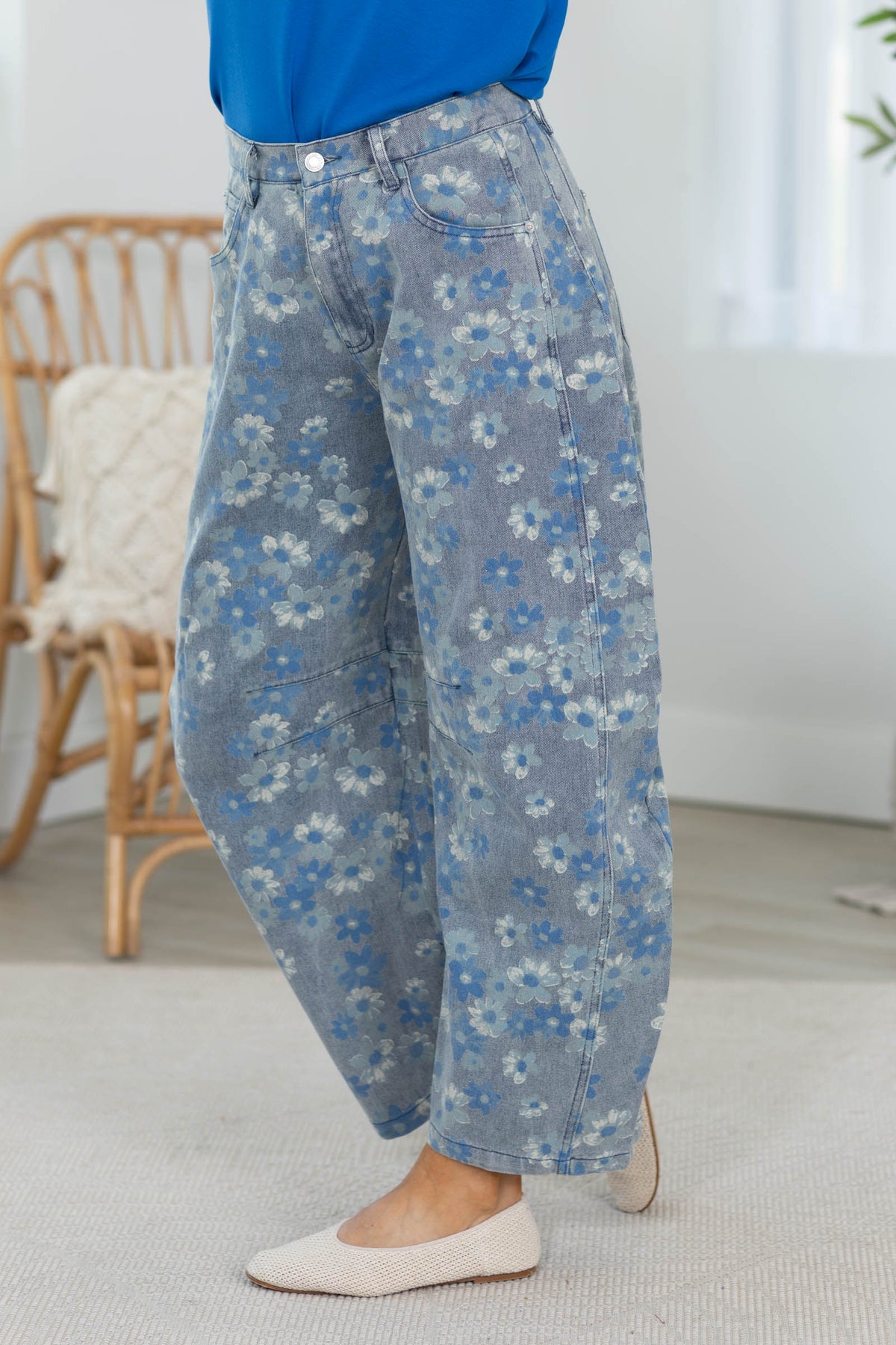 Cotierra Denim Floral Printed Barrel Jeans
