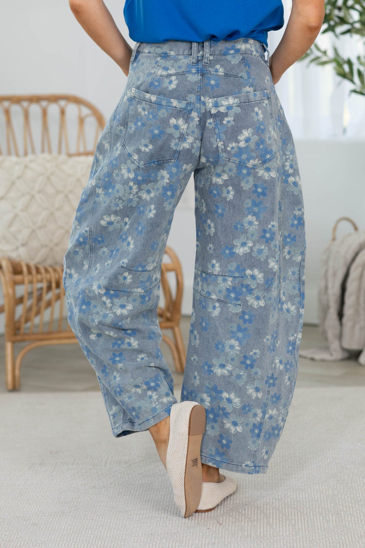 Cotierra Denim Floral Printed Barrel Jeans