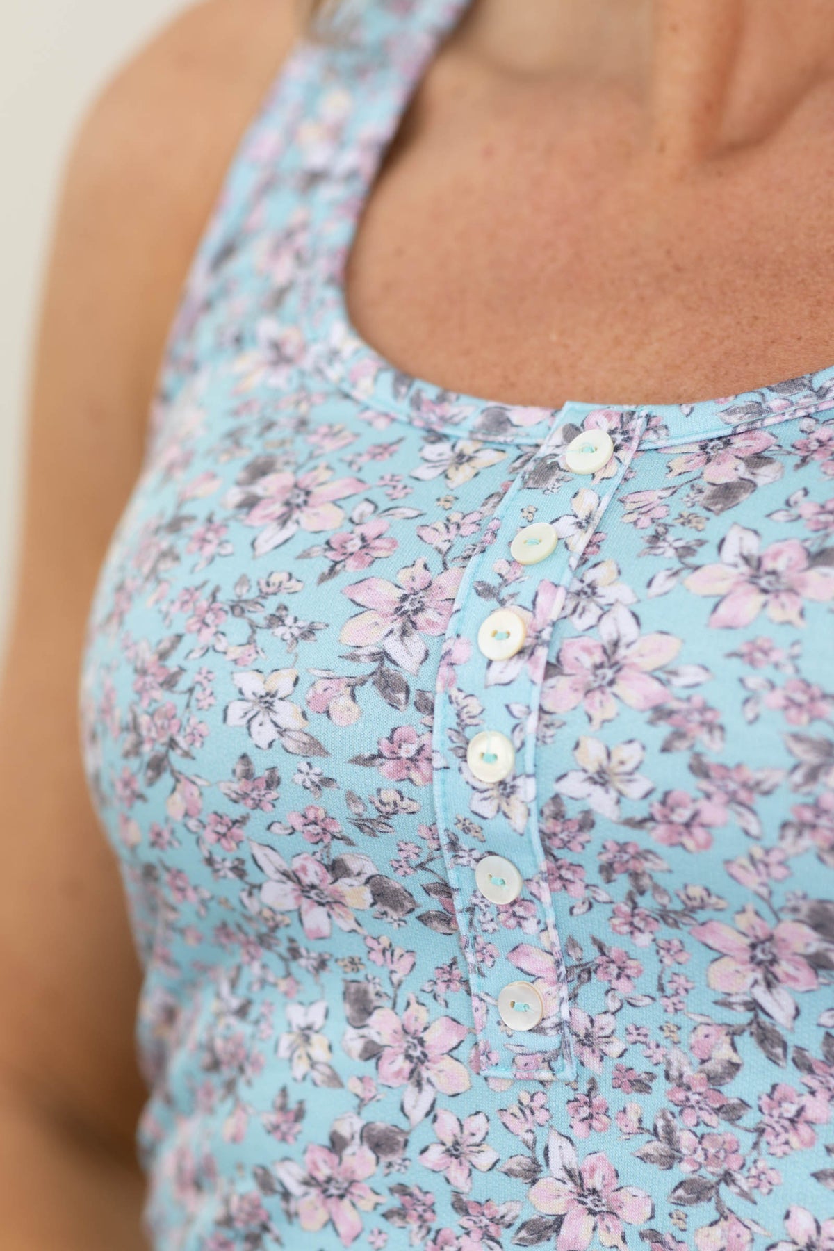 Floral Button Front Knit Tank Top