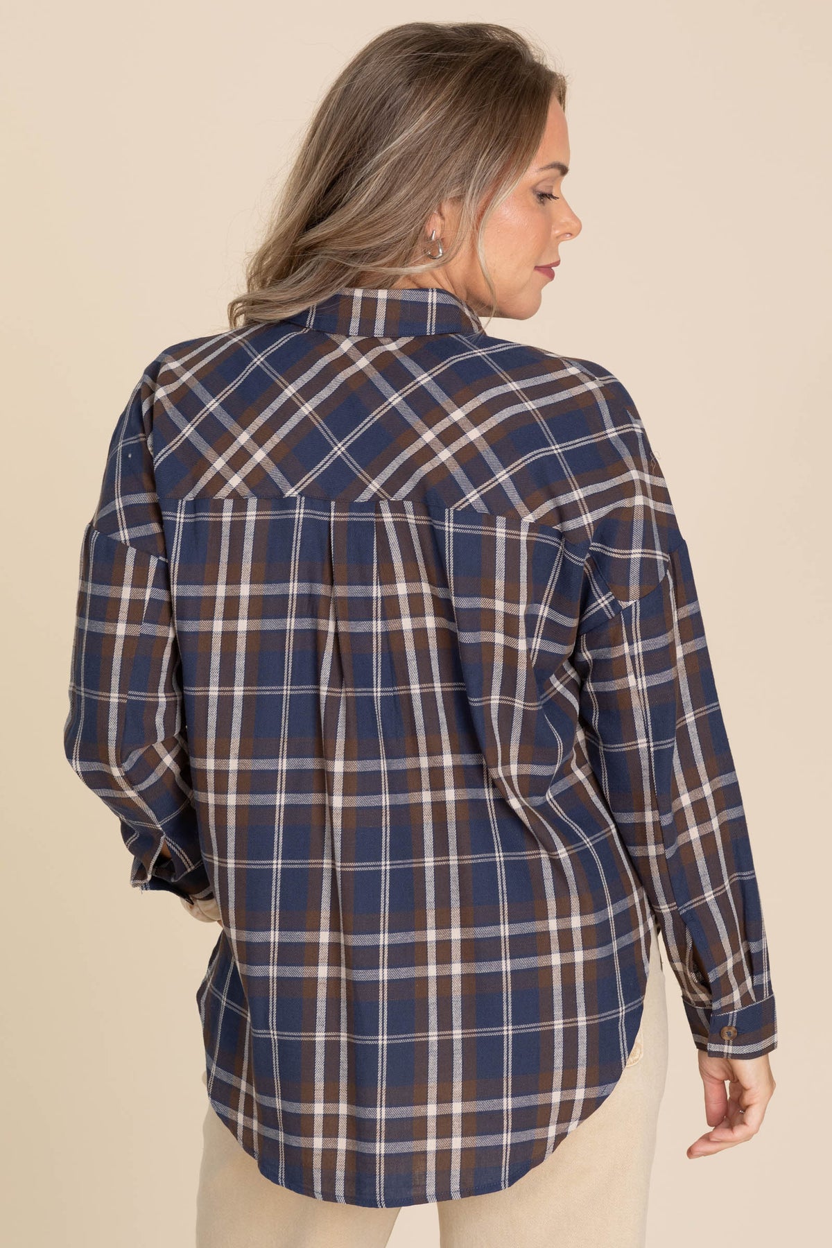 Plaid Button Down Tops With Pocket Detail Woven